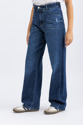 dark denim belted pants