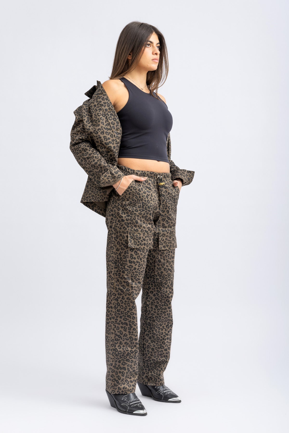 brown animal print pants