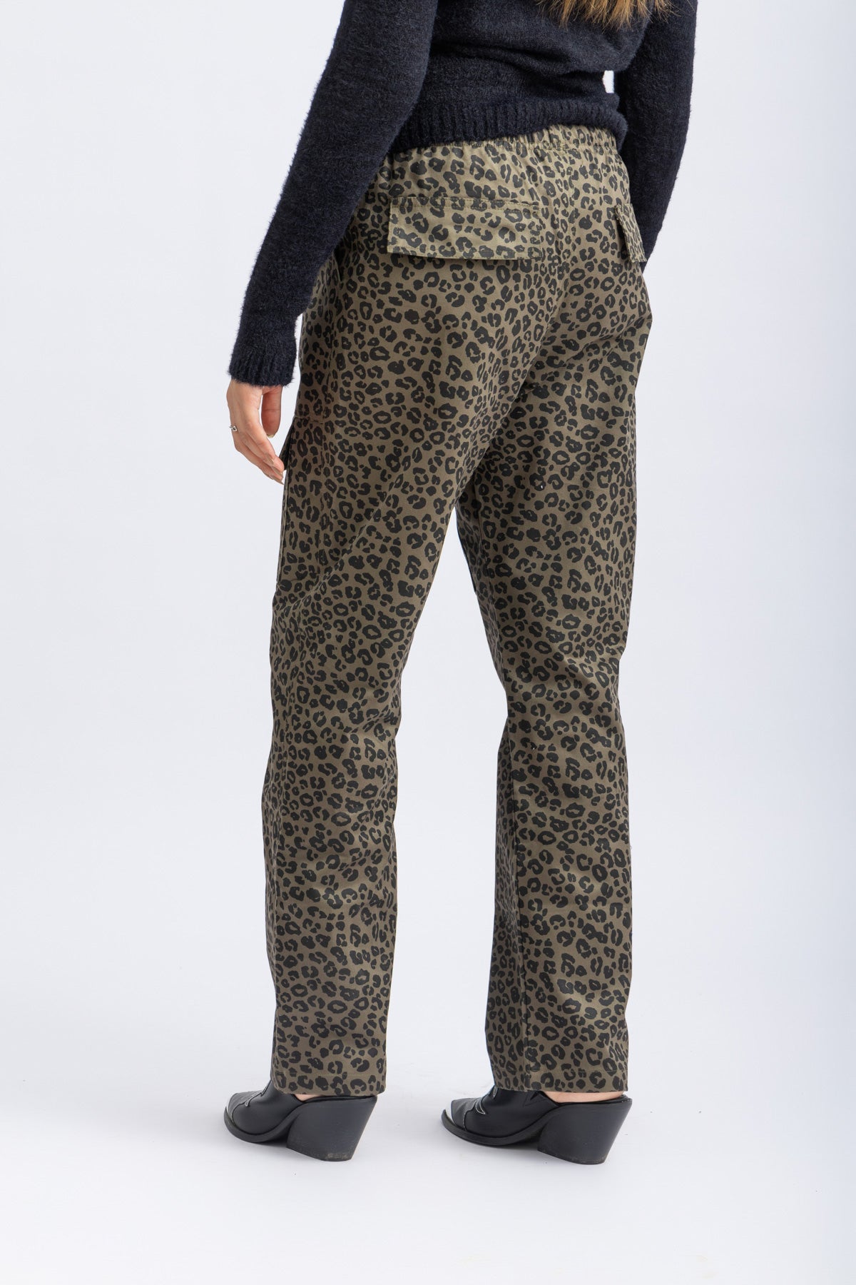 green animal print pants