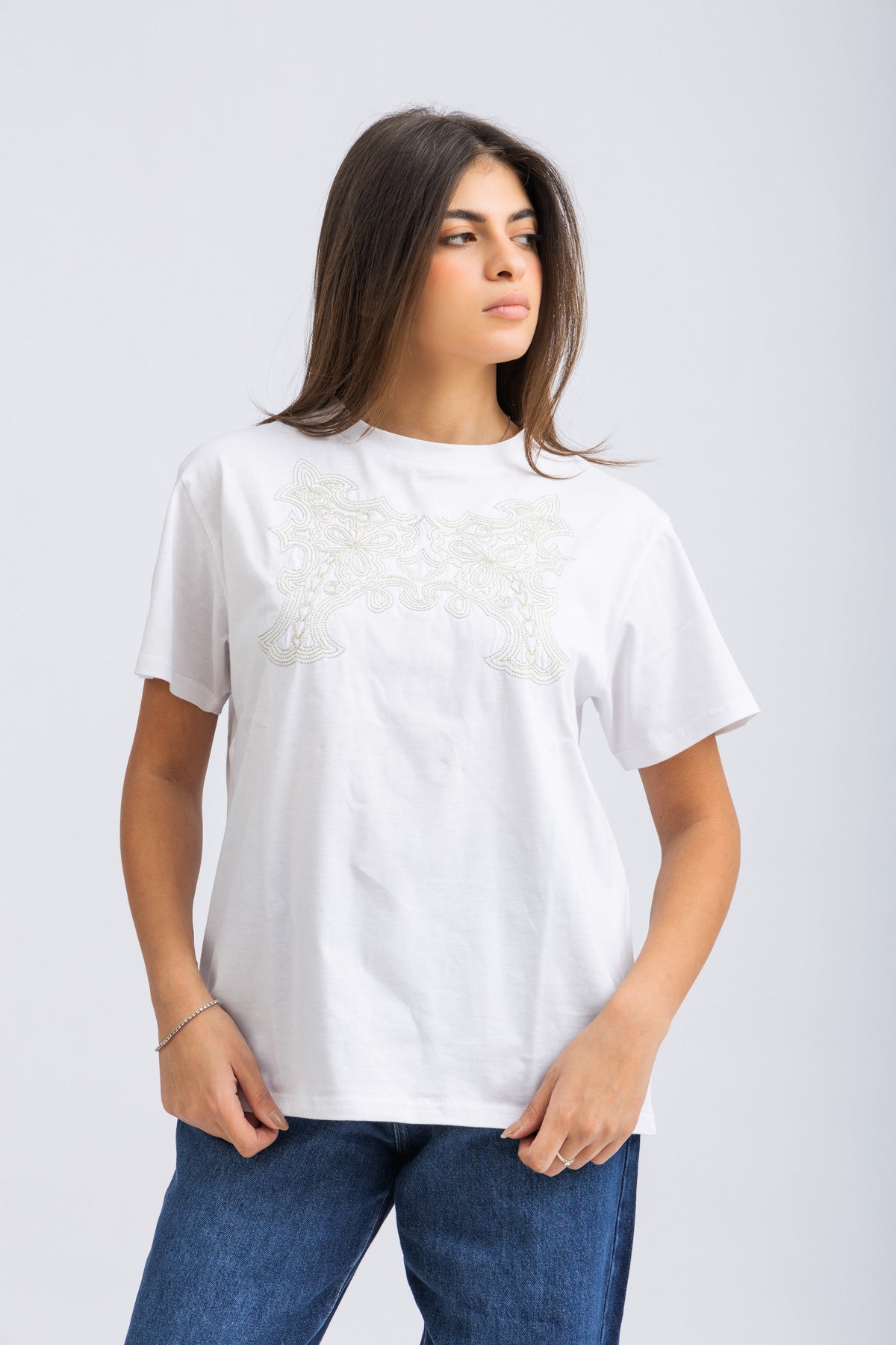 Embroidered White Oversized T-shirt