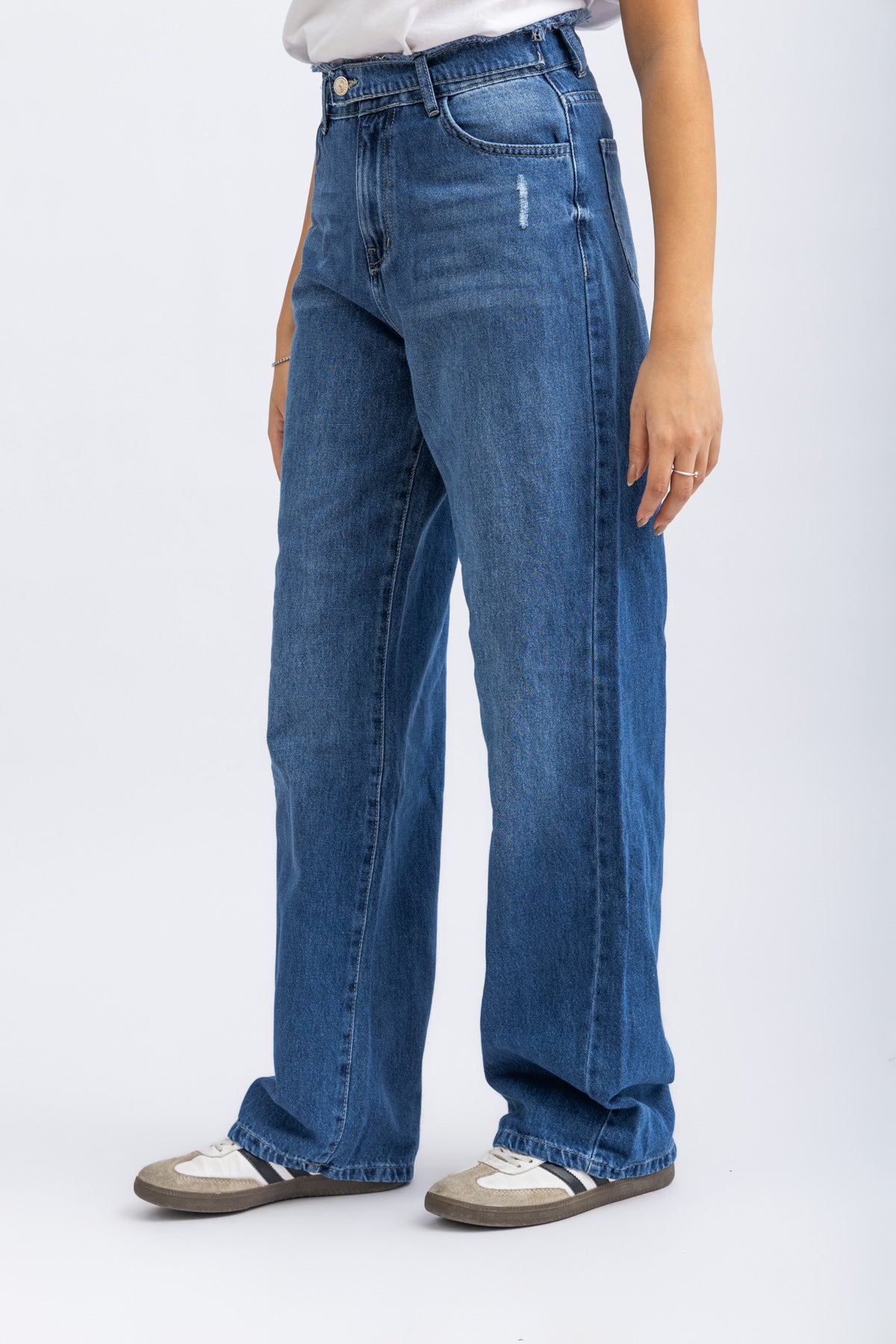 denim belted pants