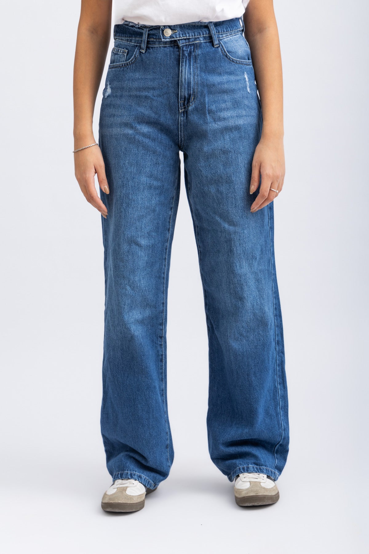 denim belted pants