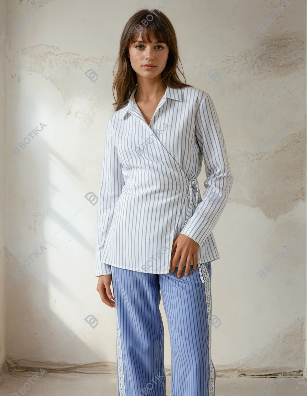 Striped pants with lace sides